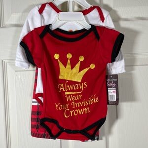 Mon Cheri Red Baby Onesie with Gold Print Set